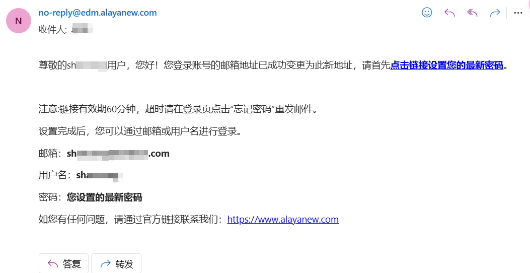 重置密码邮件